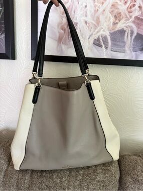 kate spade Two-Tone Gray and Cream Shoulder Tote with Black Handles